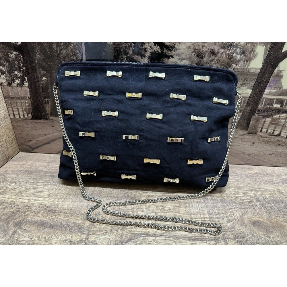 Zara TRF Trafaluc black faux suede with gold bow details and chain crossbody bag